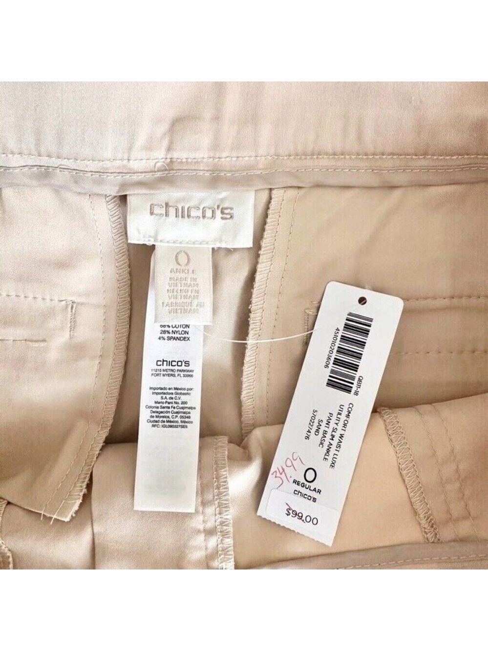 Chicos Slim Ankle Utility Pants Womens Size Small (0) Comfort Waist Luxe Beige - Picture 7 of 10